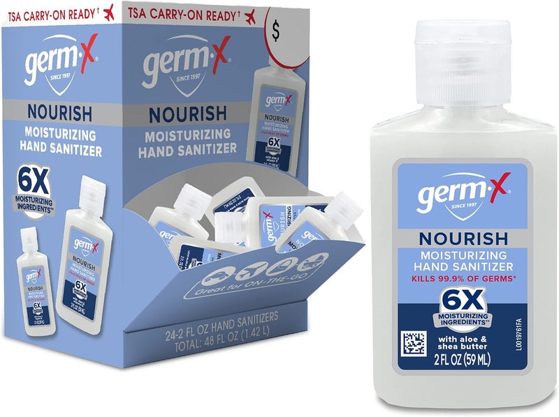 Germx Nourish Hand Sanitizer, 2 Fl Oz (Pack of 24), 2-in-1 Moisturizing and Sanitizing Formula with Shea Butter, Vitamin E & Aloe, Non-Greasy, Mini Travel Size for On-The-Go, Fresh Scent - Image 1